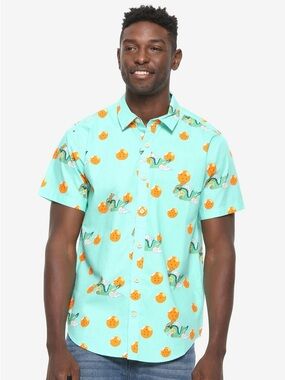 Box Lunch Dragon Ball Z Mint Green Orange Print Short-Sleeve Shirt Lg